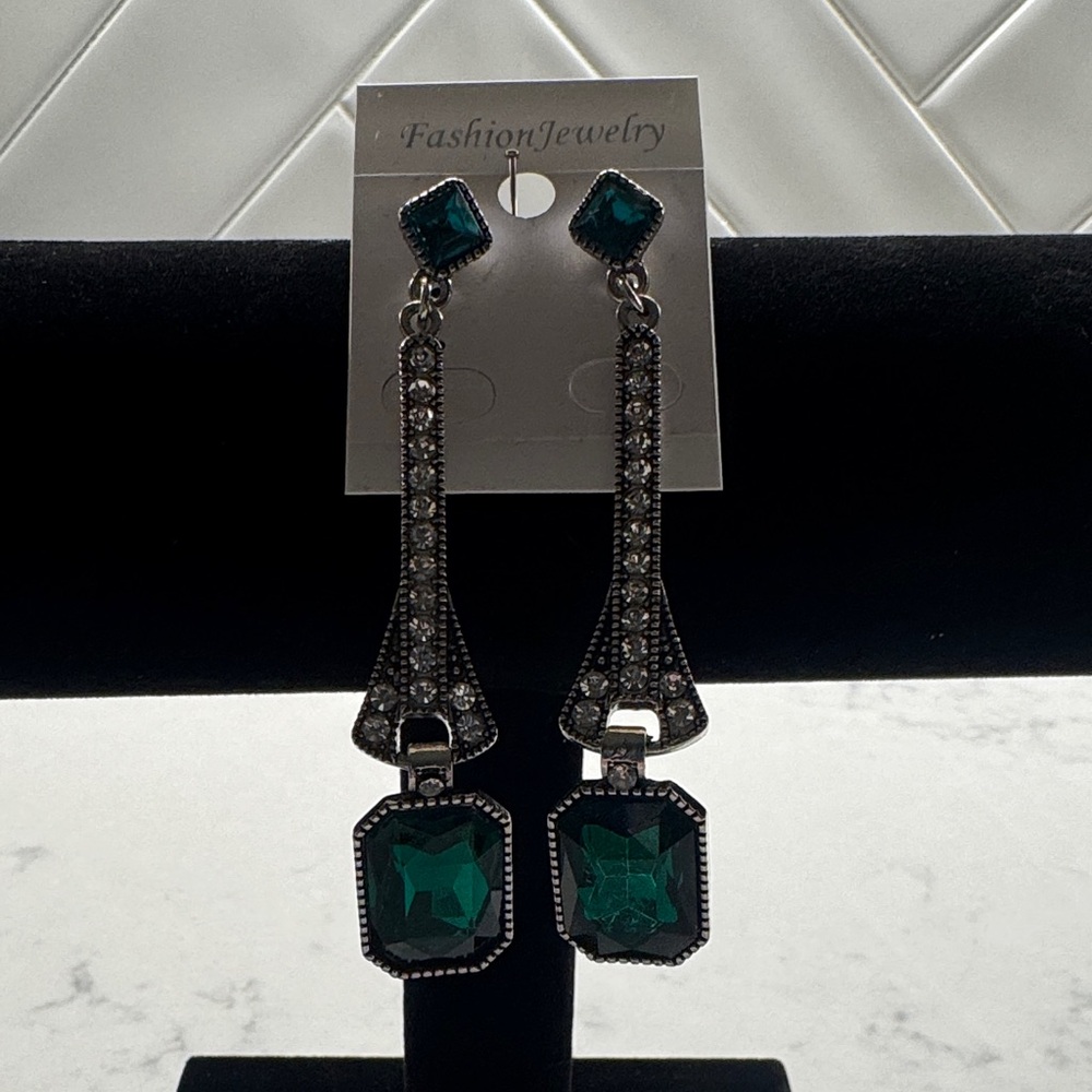Fashion Jewelry Silver and Teal Statement Earrings